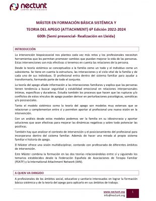 Máster en formación básica sistémica y teoría del apego (attachment) 6a edición 2022-2024 600h (semi presencial- realización en Lleida)
