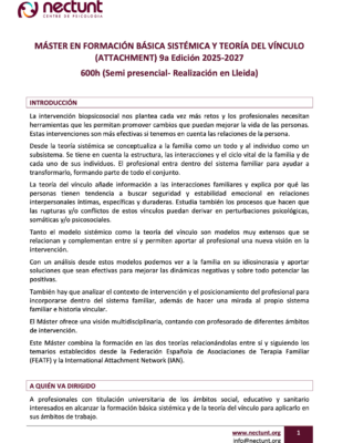 MÁSTER EN FORMACIÓN BÁSICA SISTÉMICA Y TEORÍA DEL VÍNCULO (ATTACHMENT) 9a Edición 2025-2027