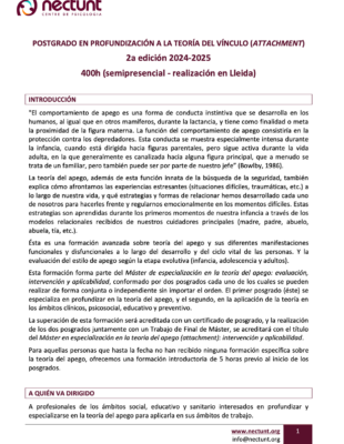 POSTGRADO EN PROFUNDIZACIÓN A LA TEORÍA DEL VÍNCULO (ATTACHMENT) INTRODUCCIÓN 2a edición 2024-2025